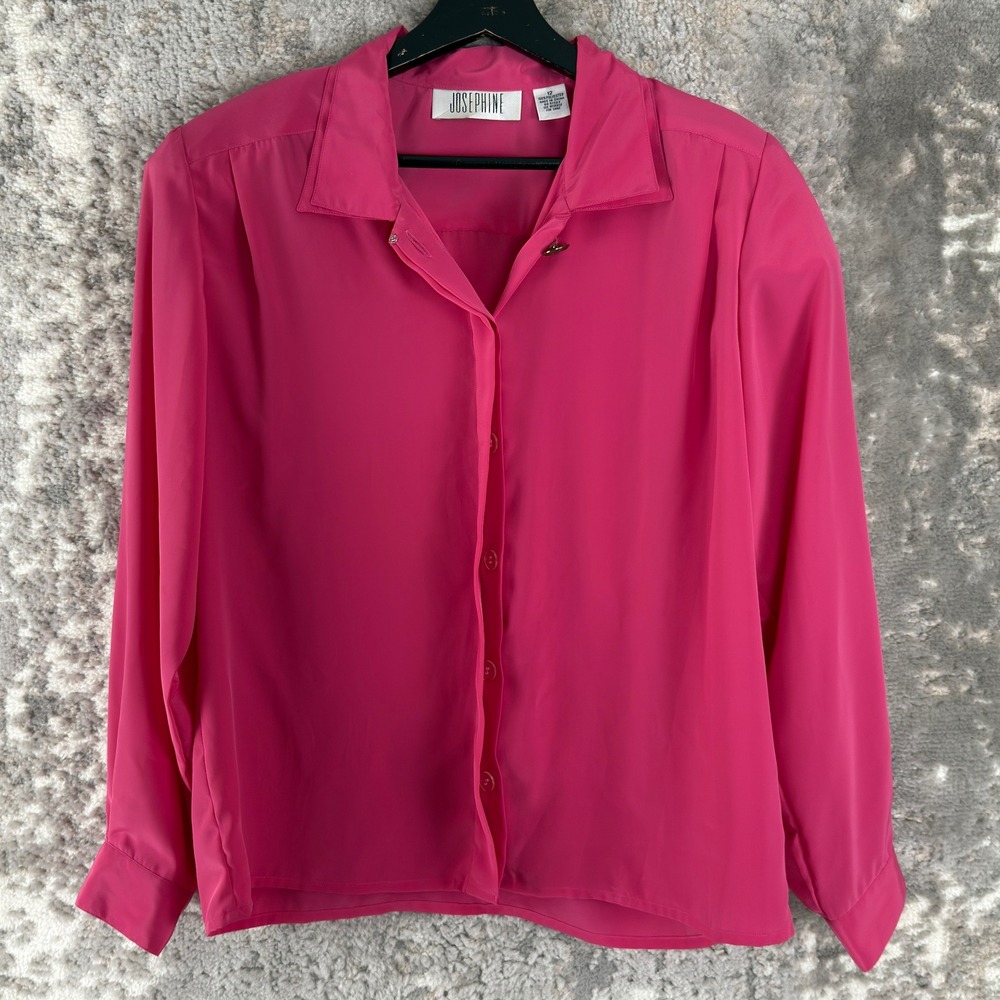 JOSEPHINE Size 12 Vintage Button Up Long Sleeve Blouse Pink Long Sleeve Women‎